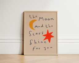 Moon & Stars Shine Print, Toddler Room Illustration Wall Art, Nursery Eclectic Nursery, Kids Room, Play Unframed - thumbnail 1