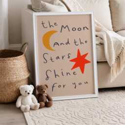 Moon & Stars Shine Print, Toddler Room Illustration Wall Art, Nursery Eclectic Nursery, Kids Room, Play Unframed - thumbnail 3