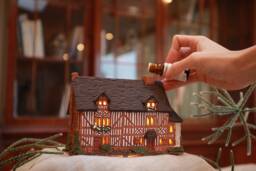 Handmade Ceramic Aroma Tealight Holder - Miniature Historic House in Lisieux, France - thumbnail 1