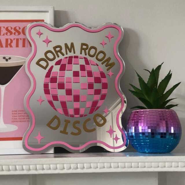 Dorm Room Disco Mirror, Uni Glitter Ball Mirrors, Themed Wall Art, Trendy Funky Decor - image 1