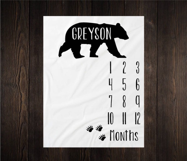 Woodland Milestone Blanket Monthly Growth Tracker Soft Fleece Bear Baby Shower Gift Newborn Watch Me Grow Boy - image 1