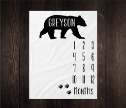 Woodland Milestone Blanket Monthly Growth Tracker Soft Fleece Bear Baby Shower Gift Newborn Watch Me Grow Boy - thumbnail 1