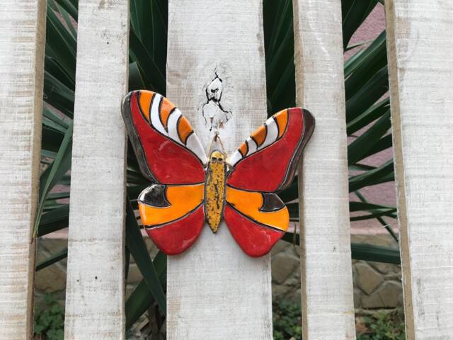 Hand Painted Ceramic Butterfly Wall Decor, Garden Art - image 1