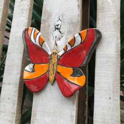 Hand Painted Ceramic Butterfly Wall Decor, Garden Art - thumbnail 3