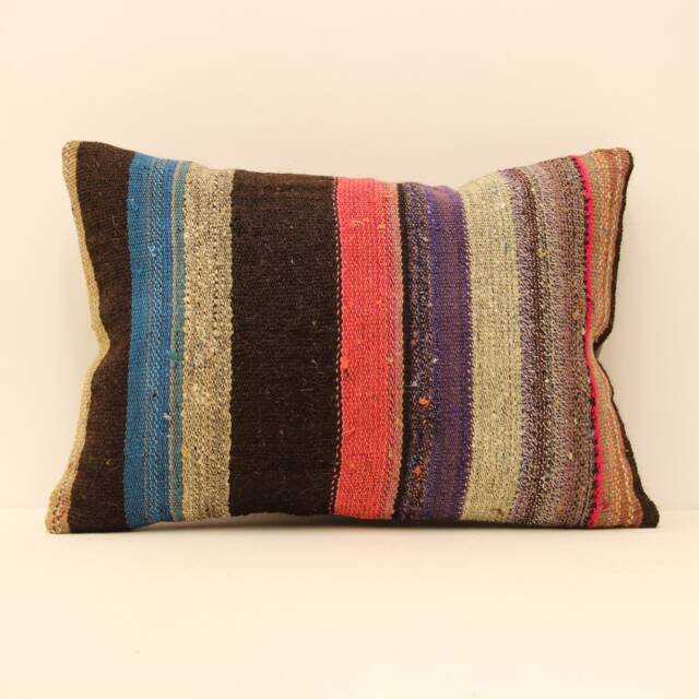 striped Anatolian Kilim Pillow Cover, Handwoven Wool, 14x20 - image 1