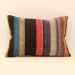 striped Anatolian Kilim Pillow Cover, Handwoven Wool, 14x20 - thumbnail 1