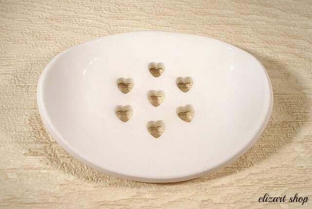 Handmade Ceramic Soap Dish With Drainage, White Oval Heart Holes, Holder, Clay Dish, Pottery - image 1