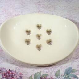 Handmade Ceramic Soap Dish With Drainage, White Oval Heart Holes, Holder, Clay Dish, Pottery - thumbnail 3