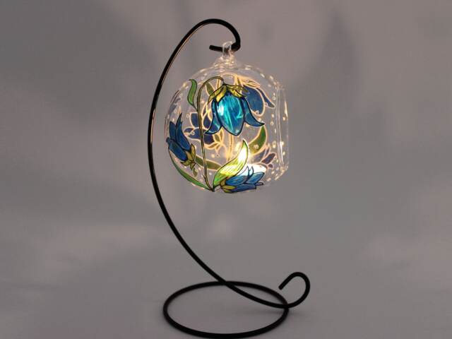Hand Painted Bluebell Candle Holder Glass Suncatcher Lantern With Metal Stand - image 1