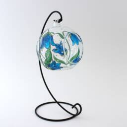 Hand Painted Bluebell Candle Holder Glass Suncatcher Lantern With Metal Stand - thumbnail 2