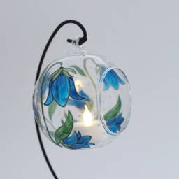Hand Painted Bluebell Candle Holder Glass Suncatcher Lantern With Metal Stand - thumbnail 3