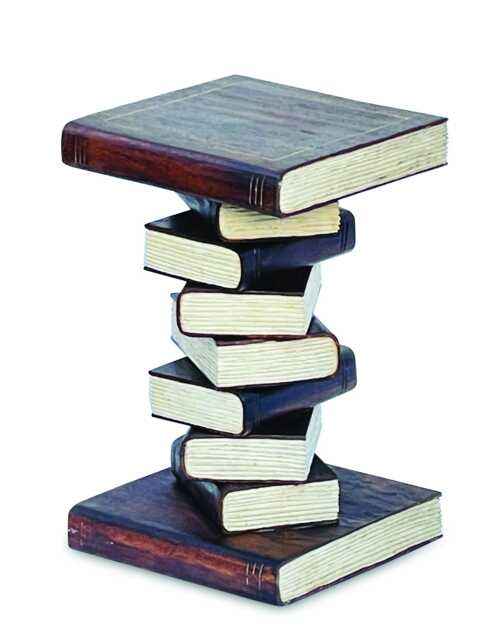 Bookstack Table Medium, Hand-Carved Wooden Book Pile Side 54cm