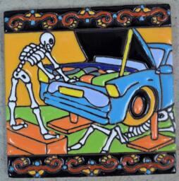 Talavera Mexican Tile Mosaic Day Of The Dead/Tiles Clay Catrina Fixing Cars