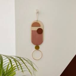 Modern Wood Wall Hanging Pink, Red & Gold Geometric Art - thumbnail 4