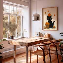 Black Cat Poster, Cute & Orange Print, Whimsical Wall Art, Playful Kitten Illustration, Kawaii Animal Decor, Fun Kitchen Artwork - thumbnail 2