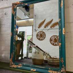 Large Mirror French Baroque Antique Ornate Painted Teal & Gold Leaf - thumbnail 2