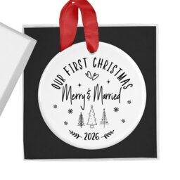 First Christmas As Merry & Married Bauble, 1st Mr Mrs Ornament, Xmas Newlywed Xmas, Just 2026 - thumbnail 1