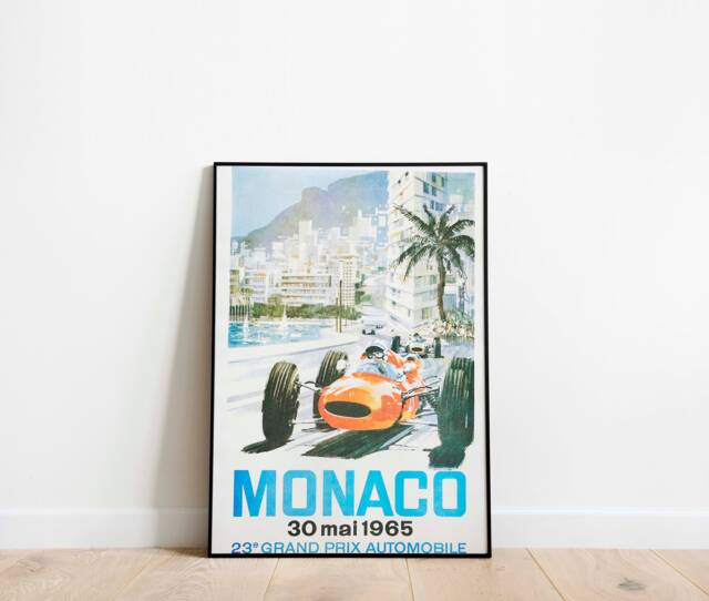 Monaco F1 Vintage 65 Racing Gp Formula 1 Print Poster