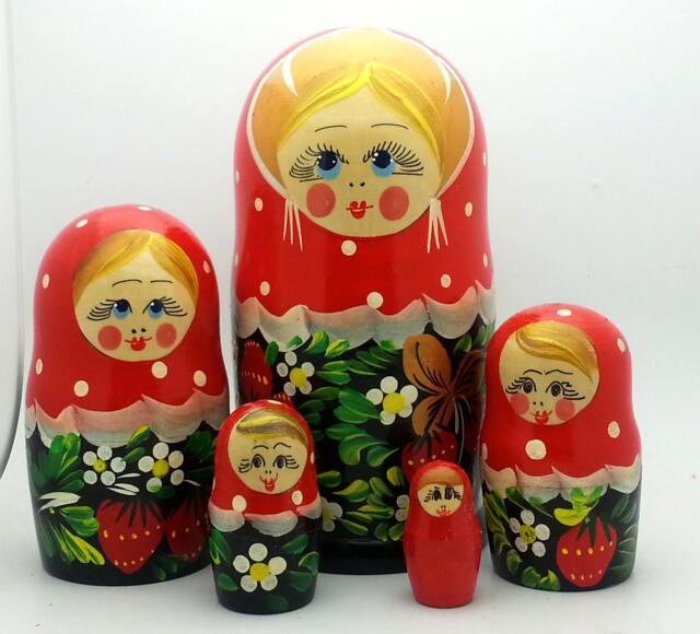 Hand-Painted Russian Matryoshka Doll Set, 5-Piece Strawberry Babushka - image 1