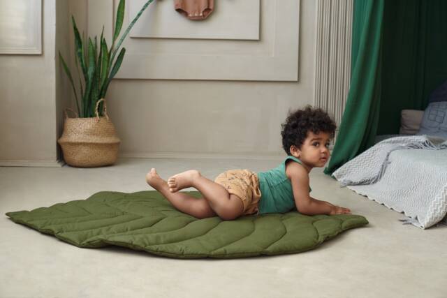 Organic Cotton Leaf Baby Play Mat Woodland Nursery Decor - image 1