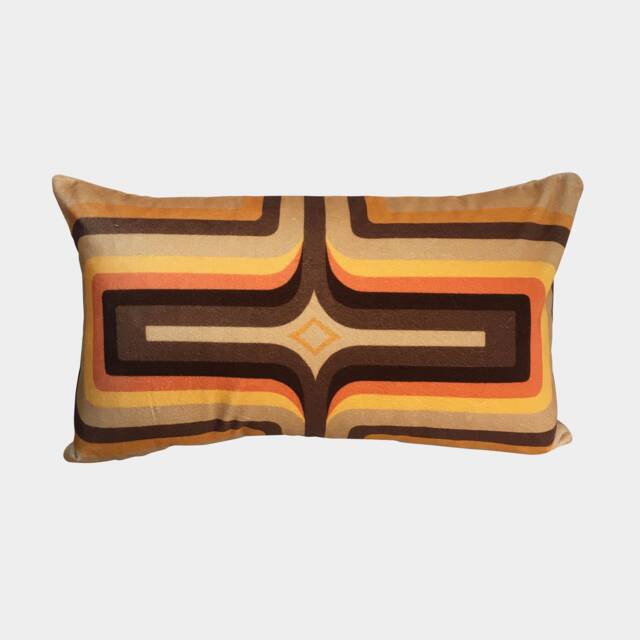 Geometric Velvet Printed Cushion - Tan + Orange Brown - image 1