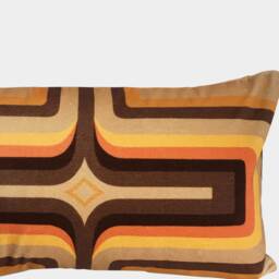 Geometric Velvet Printed Cushion - Tan + Orange Brown - thumbnail 2