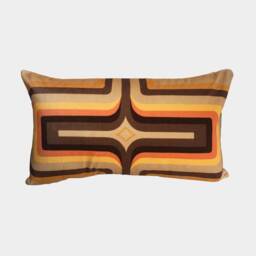 Geometric Velvet Printed Cushion - Tan + Orange Brown