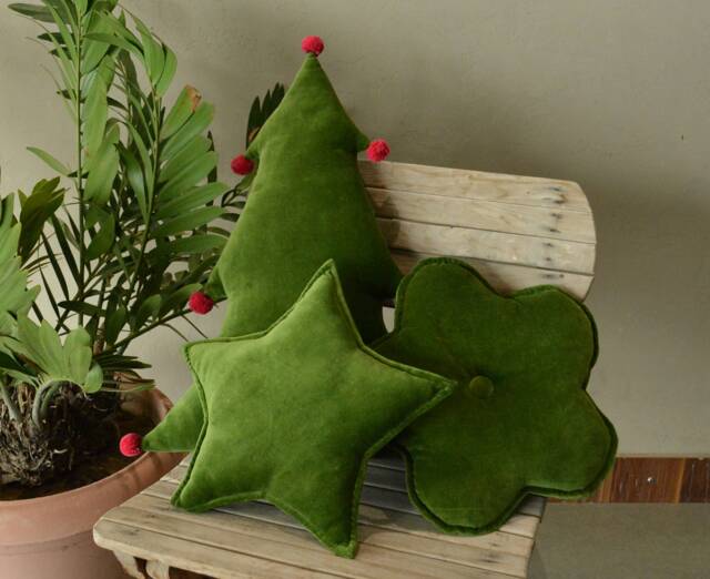 Christmas Tree Pillow Moss Green Velvet Holiday Decor - image 1