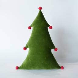 Christmas Tree Pillow Moss Green Velvet Holiday Decor - thumbnail 2