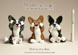 Three Welsh Corgi Figurines, Custom Sculpted & Painted, Based On Photos, Handmade - thumbnail 1
