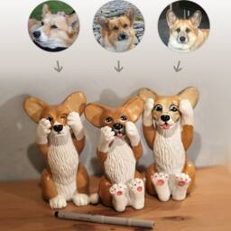 Three Welsh Corgi Figurines, Custom Sculpted & Painted, Based On Photos, Handmade - thumbnail 4