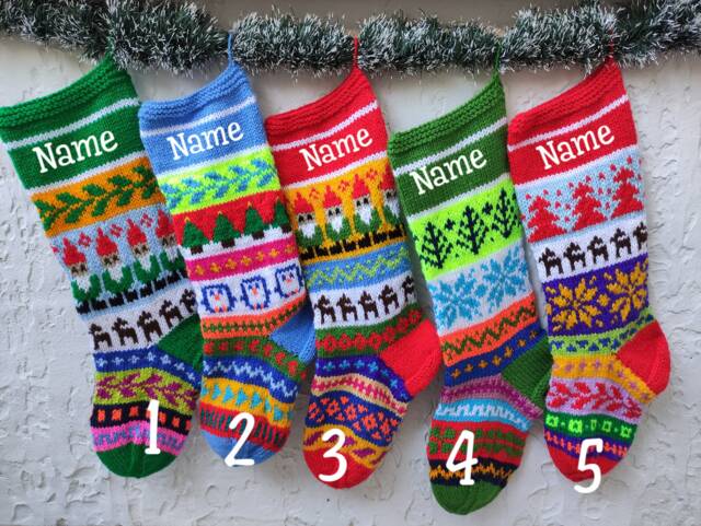 Knit Christmas Stockings For Kids, Vintage Ornament, Christmas Stocking Set Wish Name, Personalized Handmade Kit - image 1