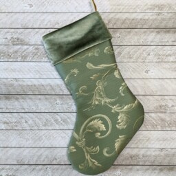Sage Green & Gold Christmas Stocking, Brocade With Swirls - thumbnail 2
