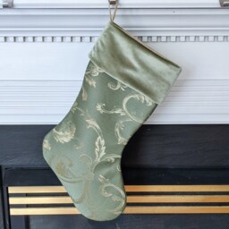 Sage Green & Gold Christmas Stocking, Brocade With Swirls - thumbnail 3