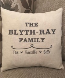 Personalised Family Embroidered Cushion Cover Natural Beige Fabric 16 - thumbnail 1