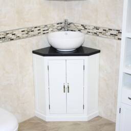White Painted Bathroom Vanity Unit Corner Wash Stand Black Quartz & Ceramic Basin 501Bpbqcbc - thumbnail 2