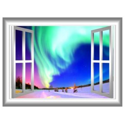 Winter Scene Window Mural Northern Lights Wall Decal - Vwaq Gj02 - thumbnail 2