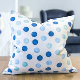 Seaside Spot Cushion. Nautical Blue & White Polka Dot Design. 100% Cotton. 17x17 - thumbnail 1