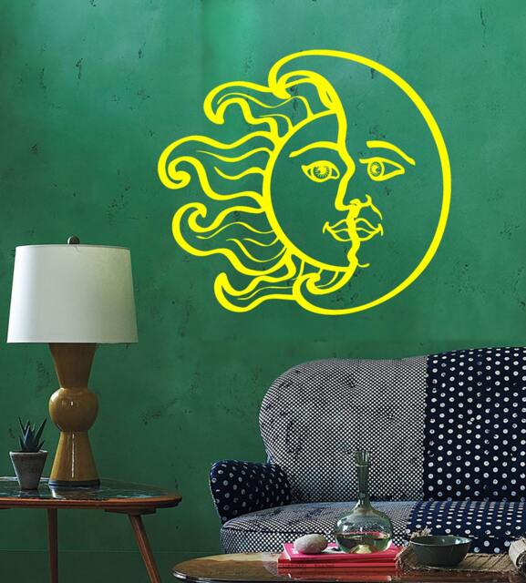 Wall Vinyl Decal Moon & Sun Night Sky Hand Sketch Style Drawing Astronomy Modern Home Decor - #1187Dz - image 1