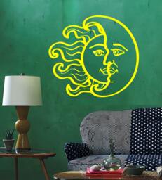 Wall Vinyl Decal Moon & Sun Night Sky Hand Sketch Style Drawing Astronomy Modern Home Decor - #1187Dz - thumbnail 1