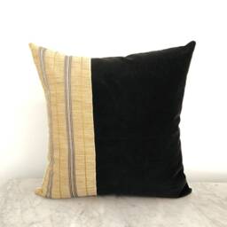 Gold Stripe Black Velvet Pillow Cover, Modern Glam Decor - thumbnail 2