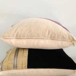 Gold Stripe Black Velvet Pillow Cover, Modern Glam Decor - thumbnail 4
