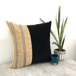 Gold Stripe Black Velvet Pillow Cover, Modern Glam Decor - thumbnail 3