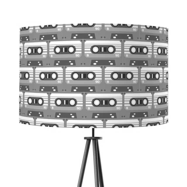 Cassette Print Lampshade Grey - Drum Lamp Shade 25cm 30cm 35cm 40cm 45cm Handmade Velvet Home Decor Music Retro 80S Eighties Tapes Colour - image 1