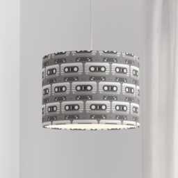 Cassette Print Lampshade Grey - Drum Lamp Shade 25cm 30cm 35cm 40cm 45cm Handmade Velvet Home Decor Music Retro 80S Eighties Tapes Colour - thumbnail 2