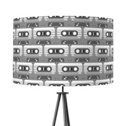 Cassette Print Lampshade Grey - Drum Lamp Shade 25cm 30cm 35cm 40cm 45cm Handmade Velvet Home Decor Music Retro 80S Eighties Tapes Colour