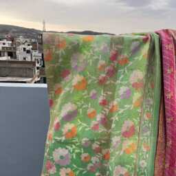 Artisan Handmade Vintage Kantha Quilt Reversible Patchwork Block Print Cotton Throw - thumbnail 3