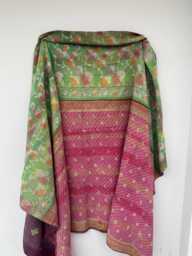 Artisan Handmade Vintage Kantha Quilt Reversible Patchwork Block Print Cotton Throw - thumbnail 1