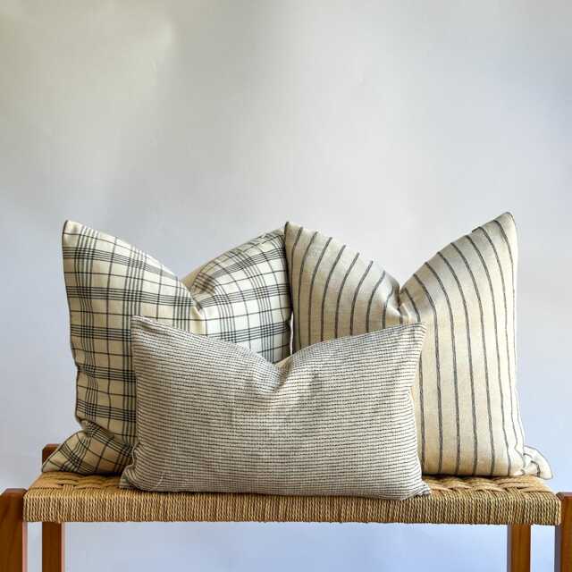 Neutral Boho Pillow Cover Set Striped & Plaid Linen, Handmade - image 1