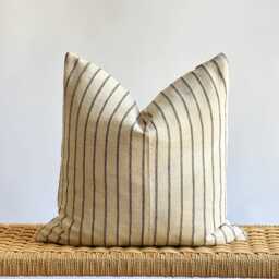 Neutral Boho Pillow Cover Set Striped & Plaid Linen, Handmade - thumbnail 4